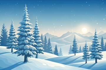 Obraz premium Pines in winter style on the snowy hills.