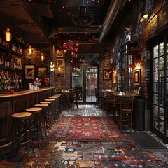 Speakeasy bar with hidden entrances and prohibition-era cocktails3D render - obrazy, fototapety, plakaty