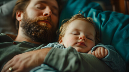 Happy Father's Day, Man Sleeping with Baby, Generative Ai