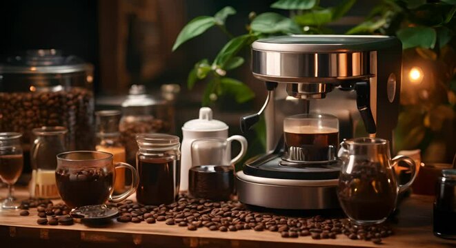 Aromatic coffee beans and brewing equipment, barista tools