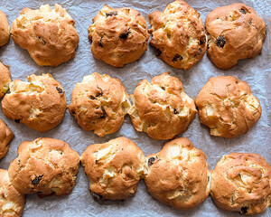 Homemade apple cookies on a baking sheet. Mini charlotte.