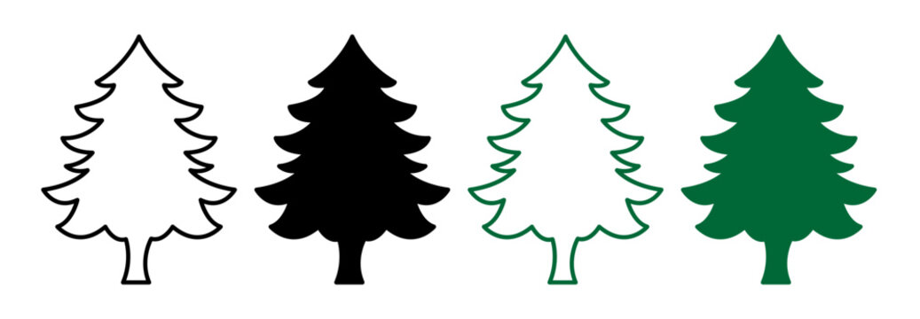 Diverse Christmas Tree Icon Collection. Vector Set of Holiday Trees.