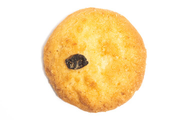 Danish butter cookies the coconut style cookie with raisin top view isolated on white background clipping path