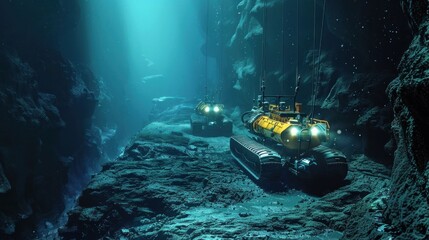 Deep-Sea Submersible and Sonar Systems Scanning Tectonic Plates for Geothermal Energy - obrazy, fototapety, plakaty