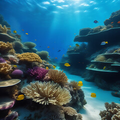 Starfish, reefs and algae on the ocean floor. undersea world - obrazy, fototapety, plakaty
