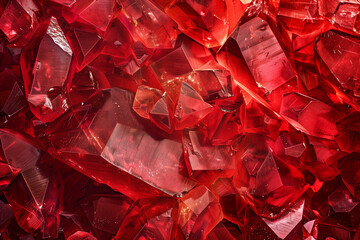  red gem crystals background, top view - obrazy, fototapety, plakaty