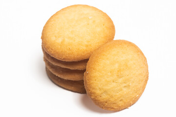 Stacked of danish butter cookies the country style cookie isolated on white background clipping path