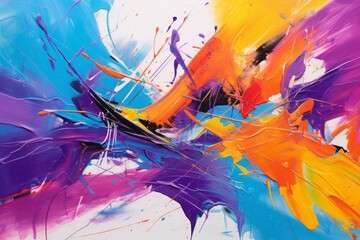 Abstract vibrant chaotic brushstrokes. The canvas is filled with bold colors.