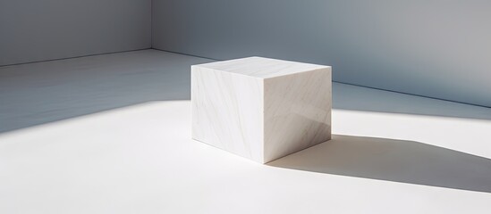 Minimalist White Box Resting on Clean White Flooring with Elegant Simplicity