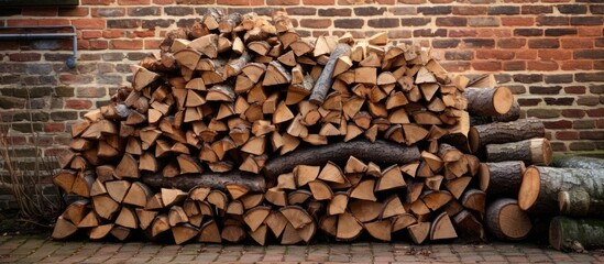 Assorted Firewood Logs Stacked for Winter Season Fireplace, Warmth & Cozy Home Atmosphere