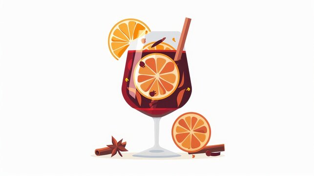 mulled wine with orange slices, cinnamon clip art preview