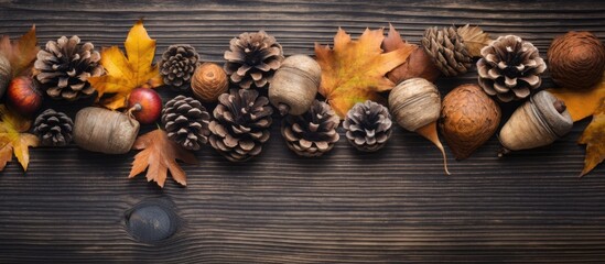 Vibrant Acorna Flowers and Leaves Arranged on a Rustic Wooden Background