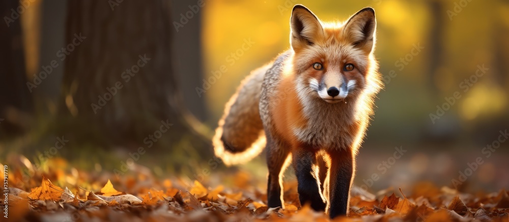 Sticker Majestic Red Fox Captured in Its Natural Habitat Surrounded by Lush Greenery