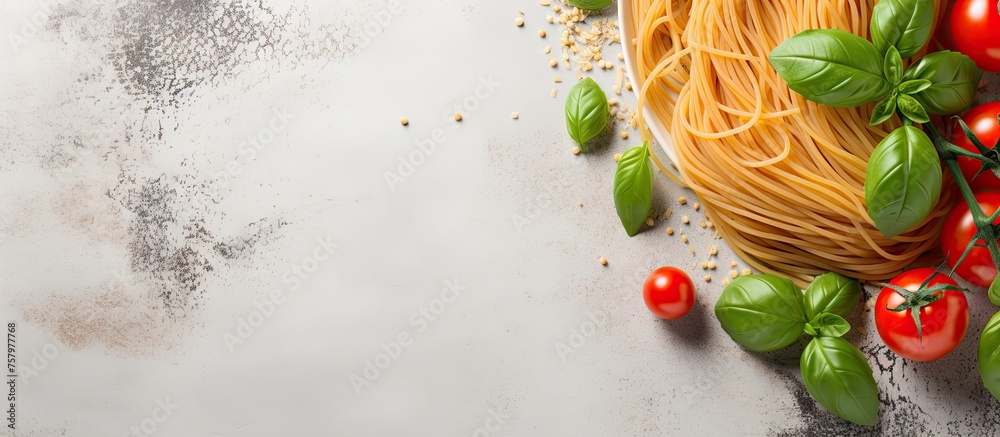 Sticker Freshly Picked Tomatoes and Fragrant Basil Leaves Perfect for Culinary Delights