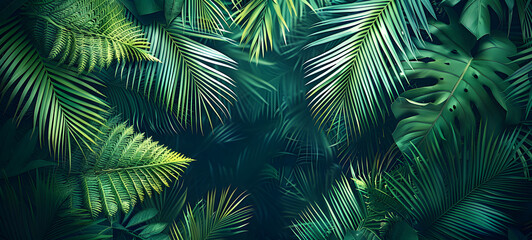Palm leaves evergreen summer realistic, ai generative