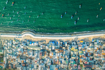 February 15, 2024: scene of a fishing village located on the coast of Nha Trang city, Vietnam in...