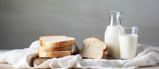 Nourishing Breakfast Essentials: Rustic Loaf of Bread and Fresh Glass of Milk Concepts