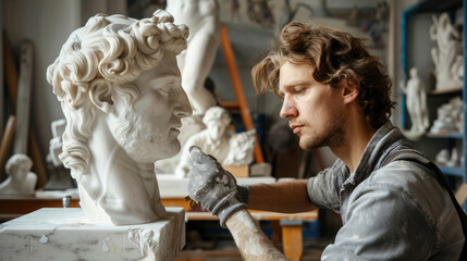 Sculptor working on a marble statue AI