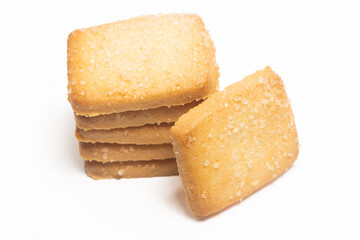 Stacked of danish butter cookies the finnish bread cookie isolated on white background clipping path