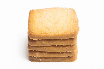 Stacked of danish butter cookies the finnish bread cookie isolated on white background clipping path