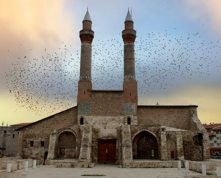 historical sivas double minaret. Ottoman and Seljuk buildings. double minaret mosque.
