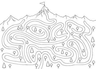 Mountain maze graphic black white sketch illustration vector - 757980105
