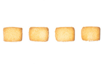 Group of danish butter cookies the finnish bread cookie top view isolated on white background clipping path
