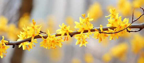 Vibrant Yellow Flowers Blooming on a Delicate Branch in Spring Sunshine
