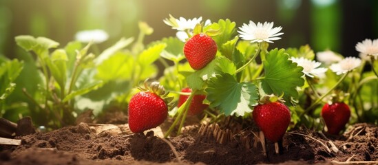 Vibrant Strawberries Thriving in Fertile Soil on a Sunny Day in the Garden