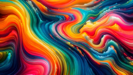 Schilderijen op glas Bright colors like paint flow into abstract wave pattern  © Liubov