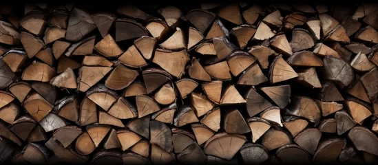 Gordijnen Rustic Stack of Timber Logs in a Natural Outdoor Setting © Ilgun