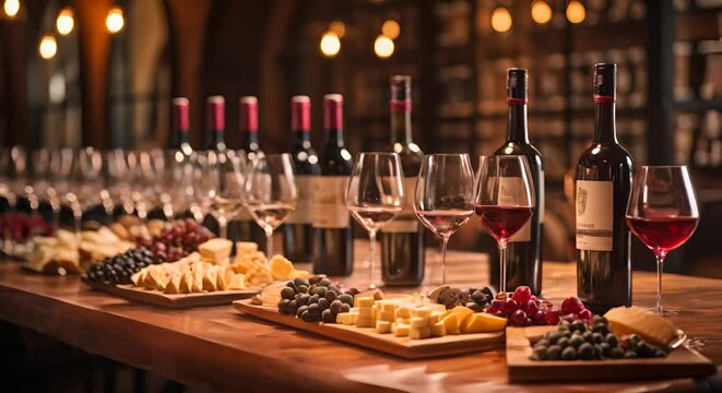 Sophisticated wine tasting setup with a selection of fine wines