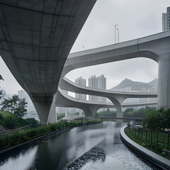 Obraz premium Modern Concrete Bridge generative ai