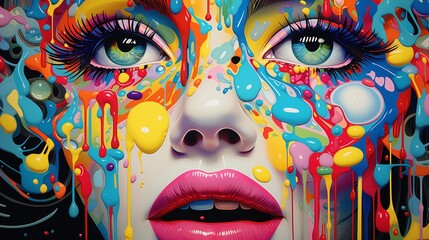 Immerse yourself in the kaleidoscopic realm of pop art NFT, where every pixel bursts with energy and creativity, each digital masterpiece meticulously crafted and showcased in high-definition detail. - obrazy, fototapety, plakaty