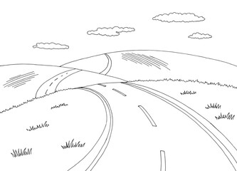Road hill graphic black white city landscape sketch illustration vector