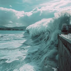 waves crashing waves on a wall