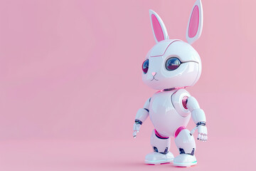 3d render of a cute robot rabbit on a pastel background with copy space