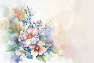 Hand drawn watercolor bouquet of flowers in pastel colors Postcard design