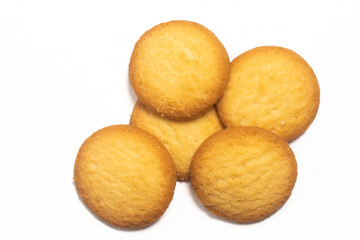 Group of danish butter cookies the country style cookie top view isolated on white background clipping path