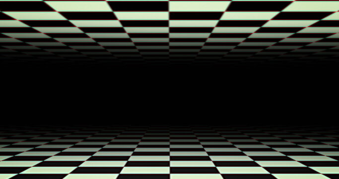 Fototapeta Checkerboard black and white squares moving above and below on black background