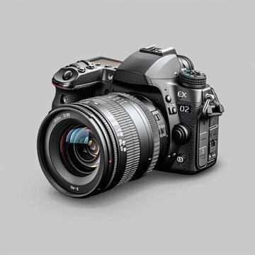 Professional DSLR camera with a modern design on a neutral background