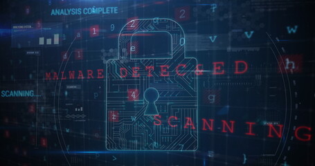 Image of data processing over padlock