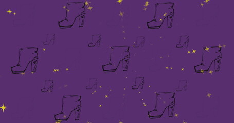 Fototapeta premium Image of boots and stars over purple background