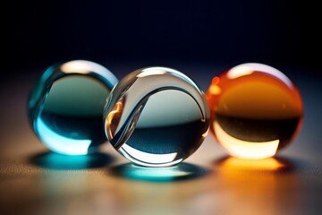 Clean polished glass spheres with edges with light from different colors