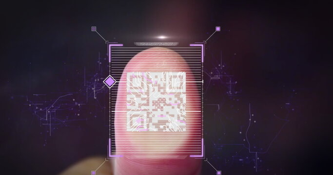 Image of qr code, networks, data processing over computer servers