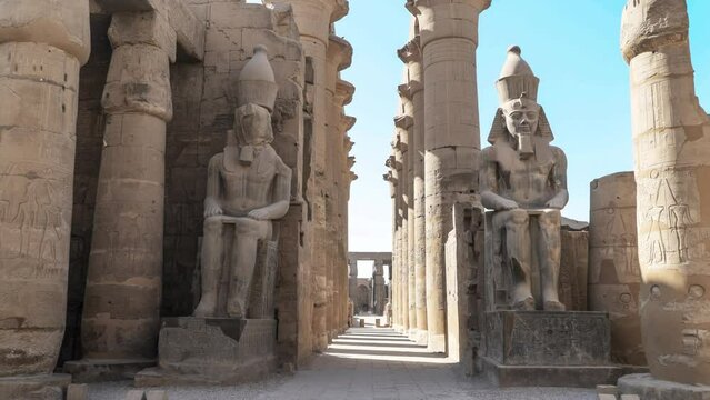 Luxor Temple in Luxor, ancient Thebes, Egypt. Luxor Temple is a large Ancient Egyptian temple complex located on the east bank of the Nile River and was constructed approximately 1400 BCE.