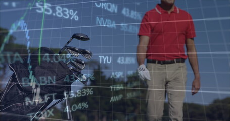 Image of data processing over caucasian male golf player