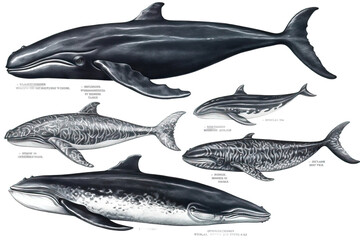 Illustration background white whales