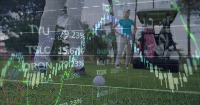 Image of data processing over caucasian golf players