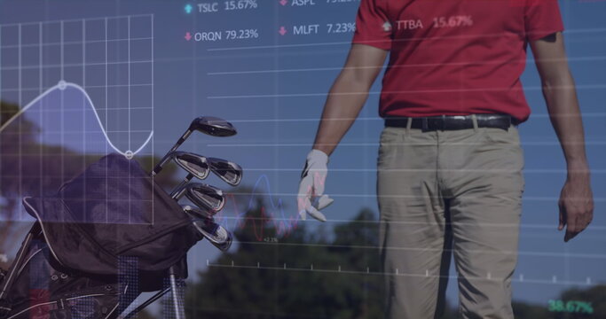 Image of data processing over caucasian male golf player